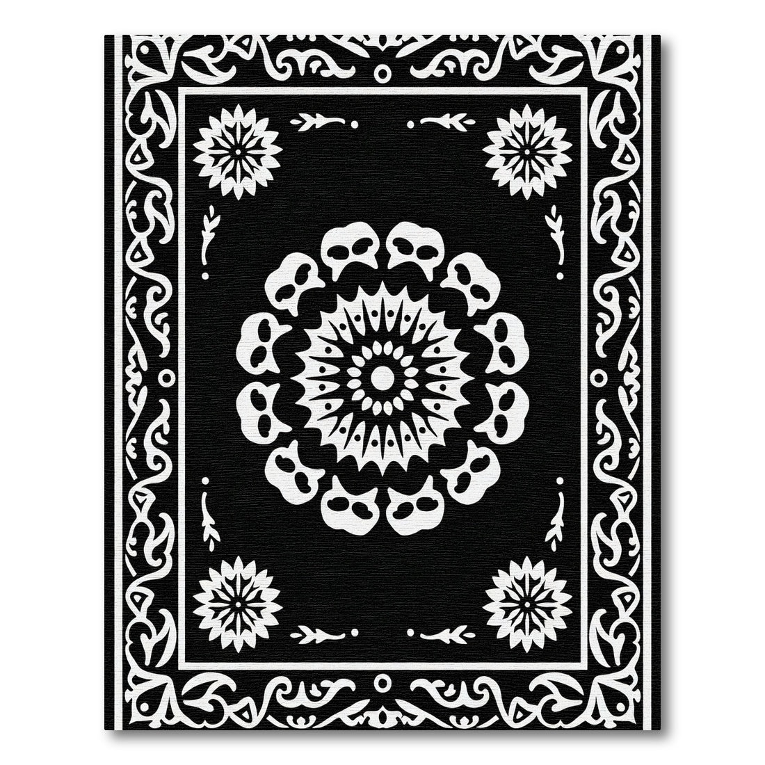 Black White Skulls Medallion Border Rug