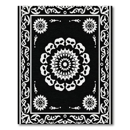 Black White Skulls Medallion Border Rug