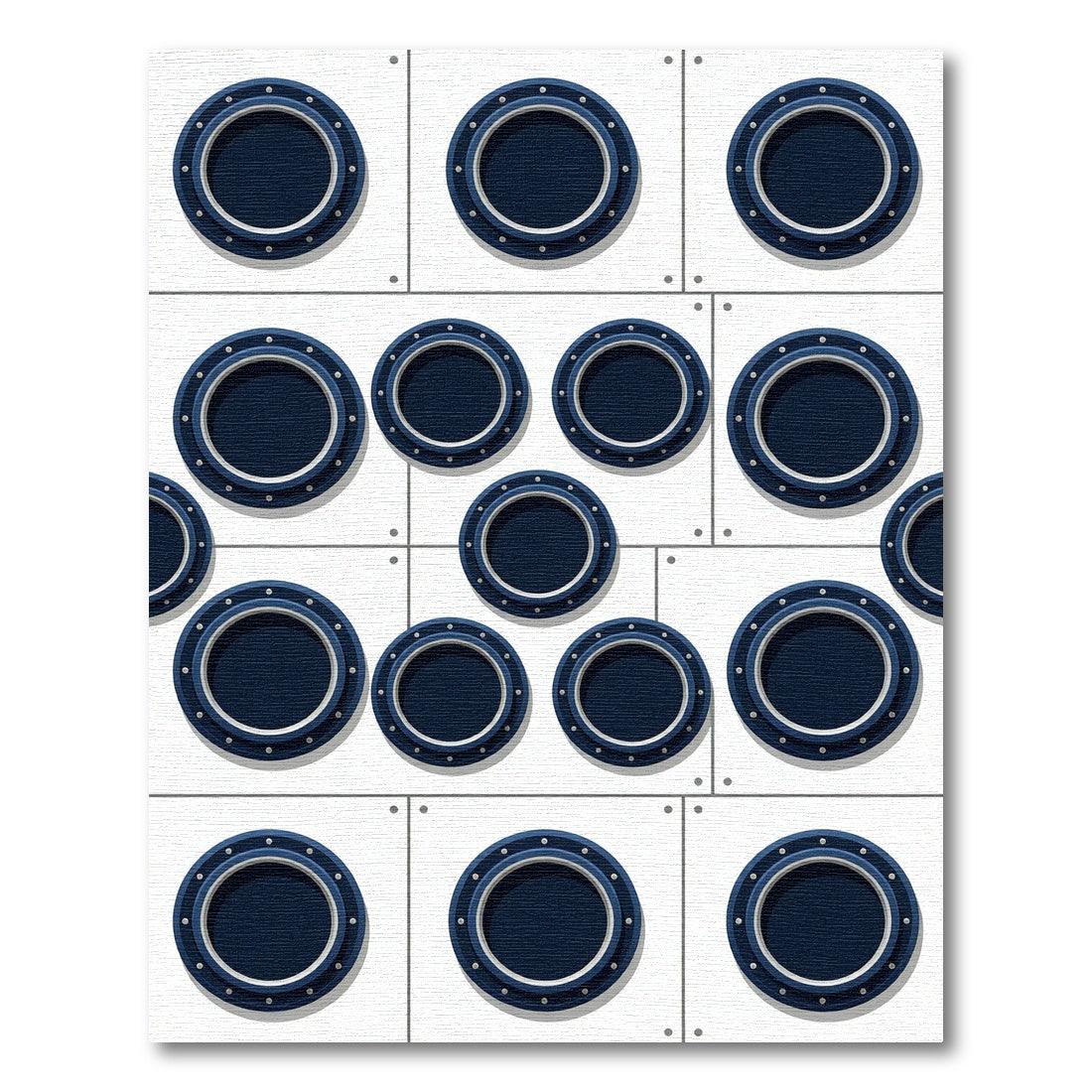Modern Navy Nautical Porthole Grid Rug