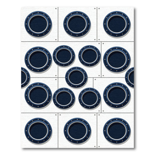 Modern Navy Nautical Porthole Grid Rug