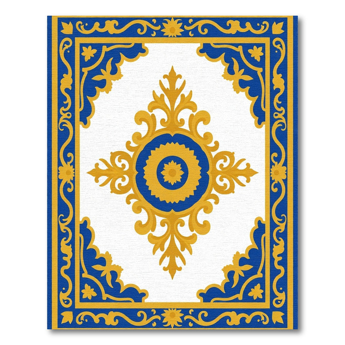 Golden Blue Floral Medallion Border Rug