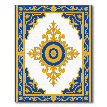 Golden Blue Floral Medallion Border Rug