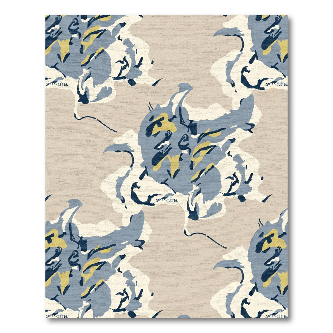 Abstract Azure and Ochre Organic Shapes Rug