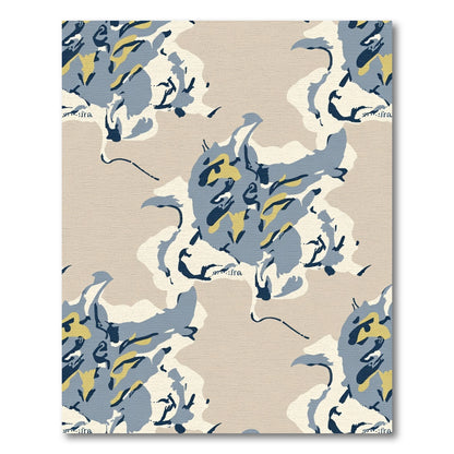 Abstract Azure and Ochre Organic Shapes Rug
