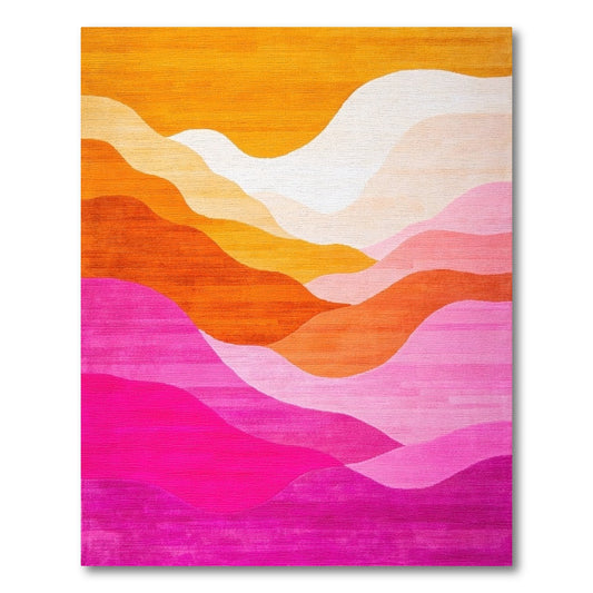 Modern Layered Wavy Orange Pink Rug