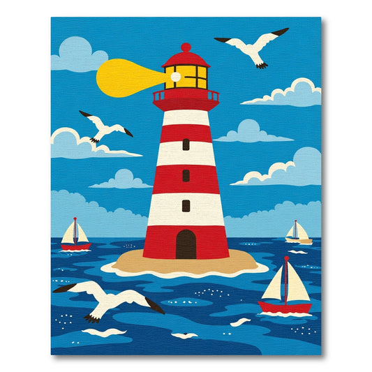 Striped Lighthouse Sailboats Seagulls Seascape Rug