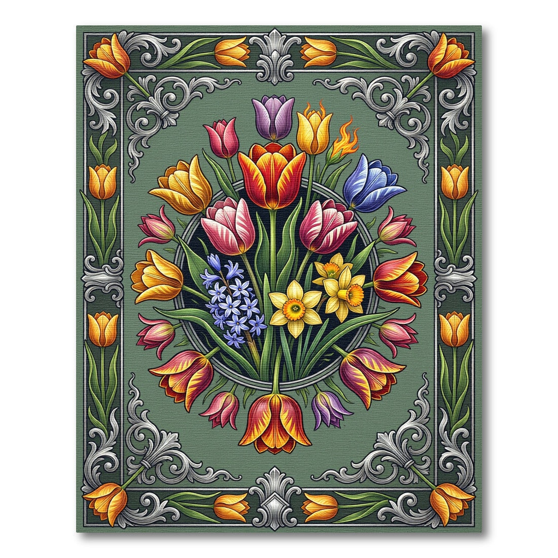 Vintage Floral Bouquet Garden Tulips Rug
