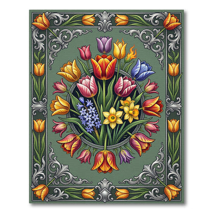 Vintage Floral Bouquet Garden Tulips Rug