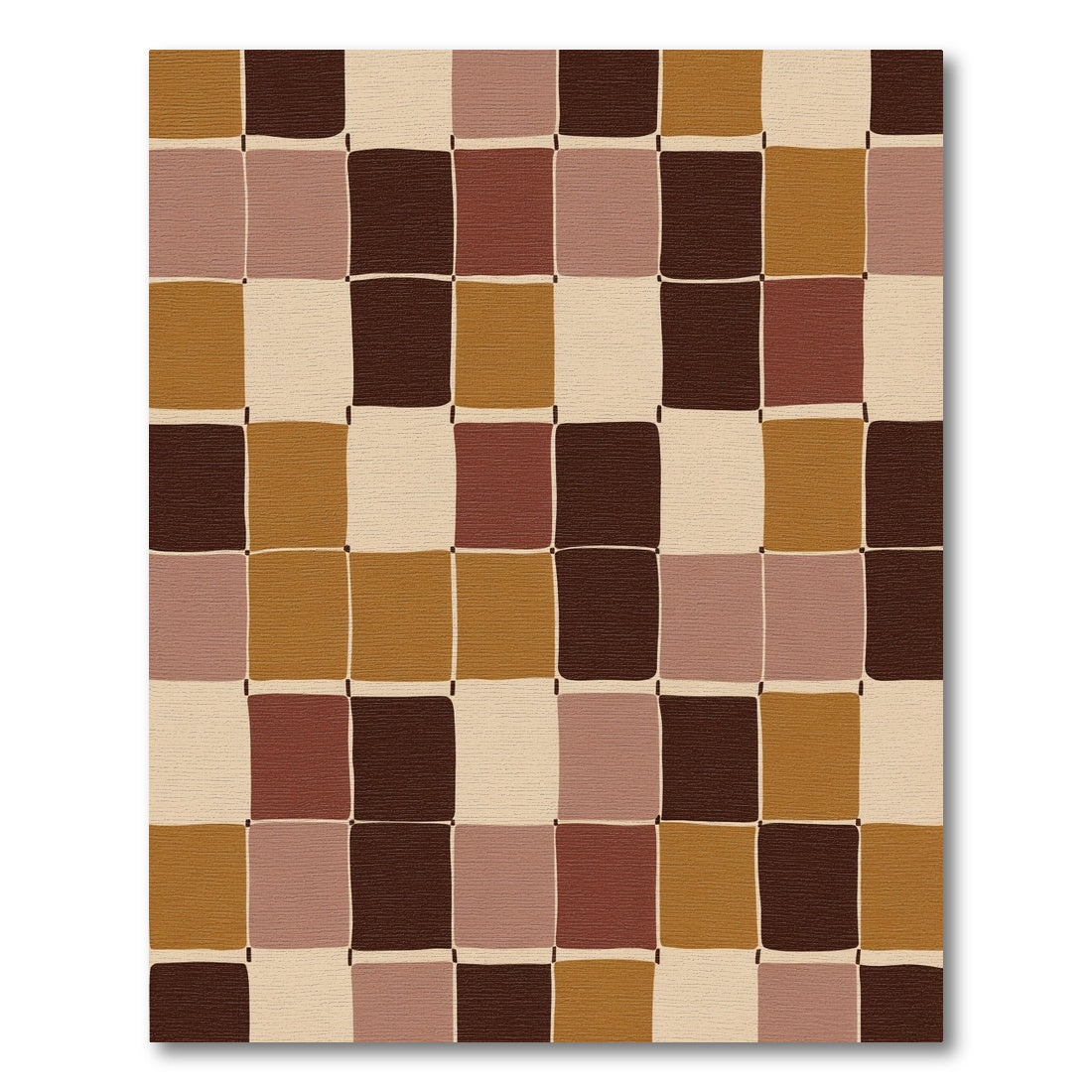 Retro Terracotta Checkerboard Squares Rug