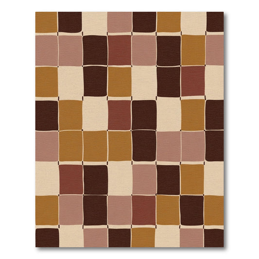 Retro Terracotta Checkerboard Squares Rug