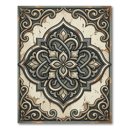 Distressed Sage Scroll Medallion Art Rug