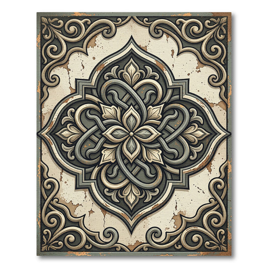 Distressed Sage Scroll Medallion Art Rug
