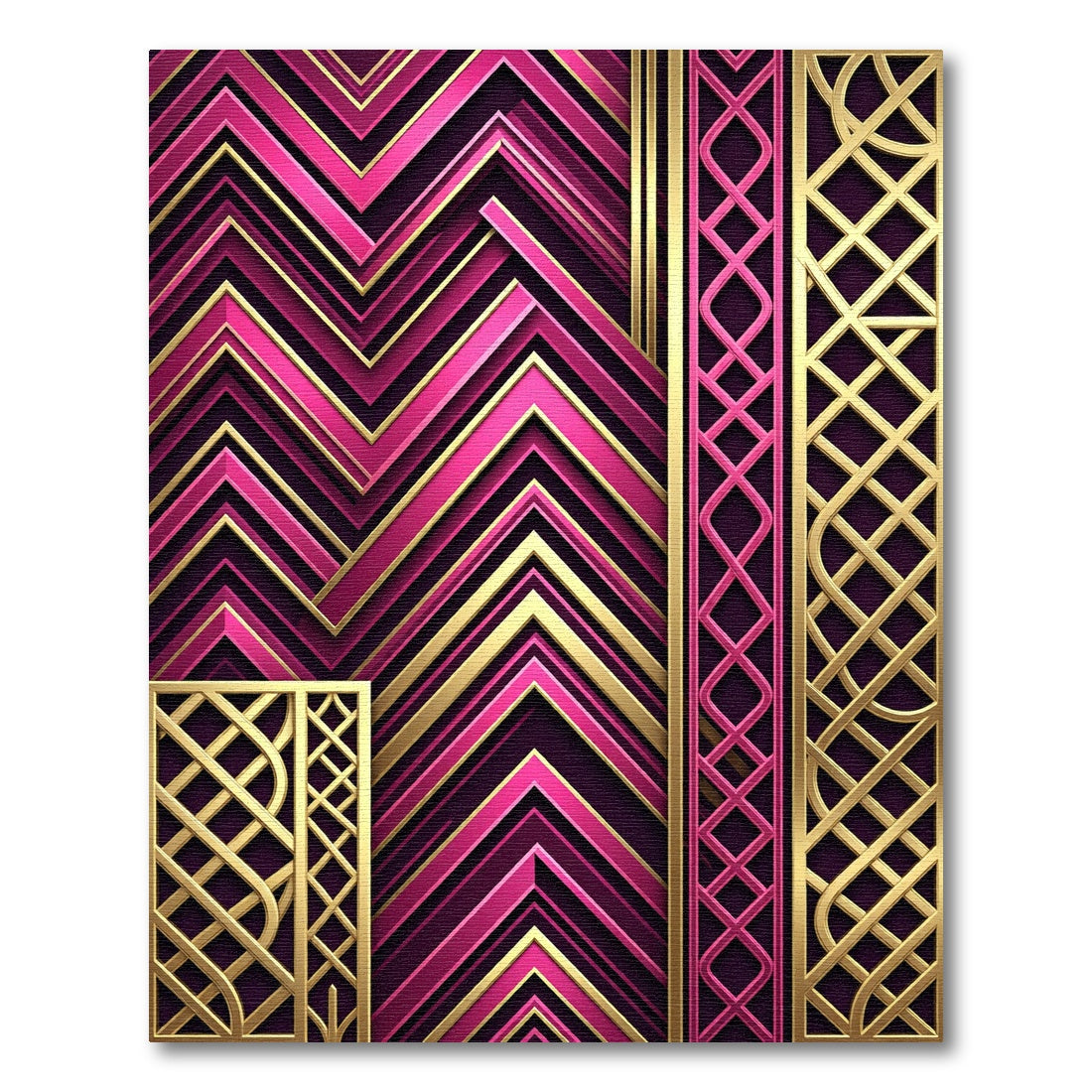 Art Deco Pink Gold Geometric Chevron Rug