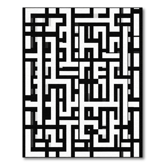 Bold Black White Interlocking Lines Rug
