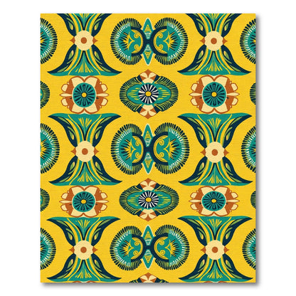 Rich Yellow Teal Floral Medallion Rug