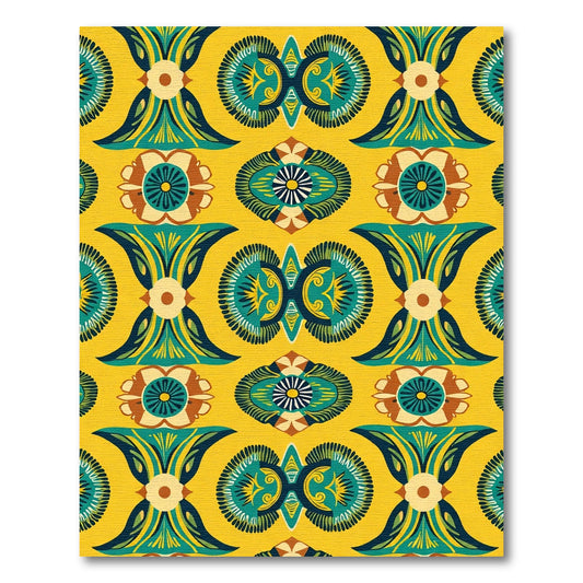 Rich Yellow Teal Floral Medallion Rug