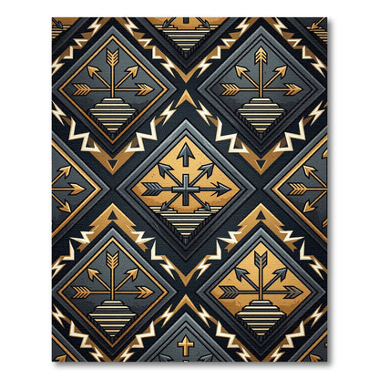 Geometric Arrow Gold and Slate Diamond Rug