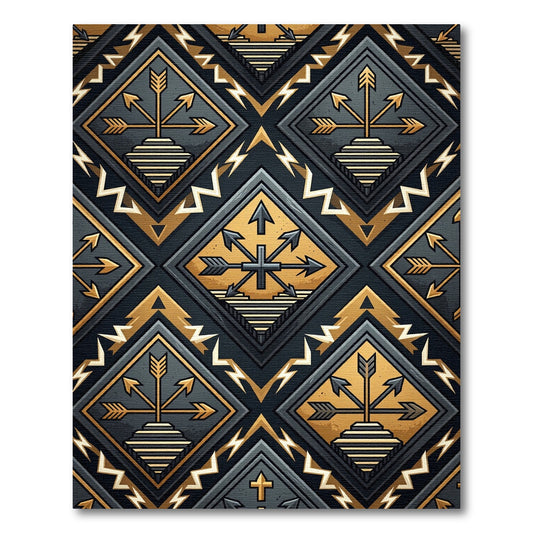 Geometric Arrow Gold and Slate Diamond Rug