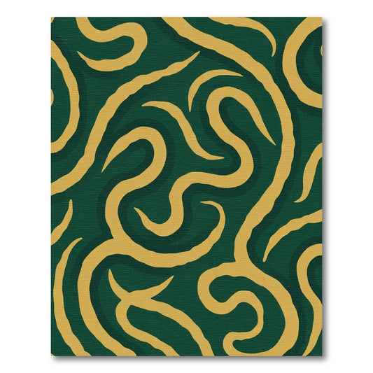 Deep Teal Swirling Gold Abstract Rug