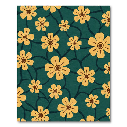 Golden Yellow Flowers Dark Teal Background Rug
