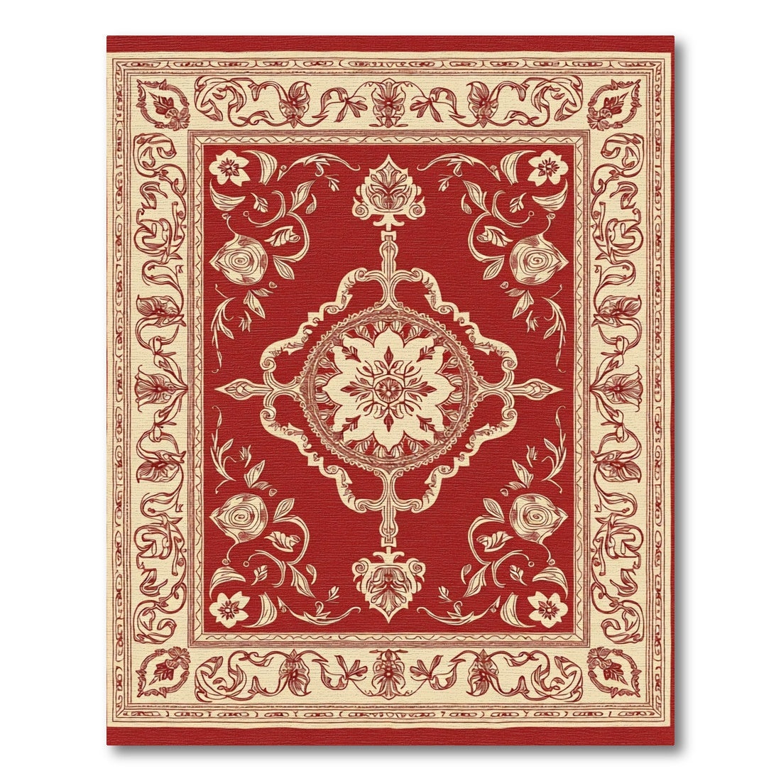 Crimson Ivory Floral Medallion Border Rug