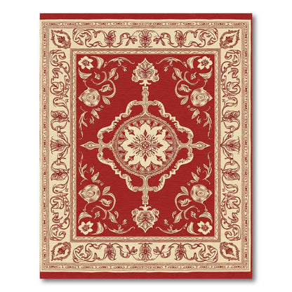 Crimson Ivory Floral Medallion Border Rug