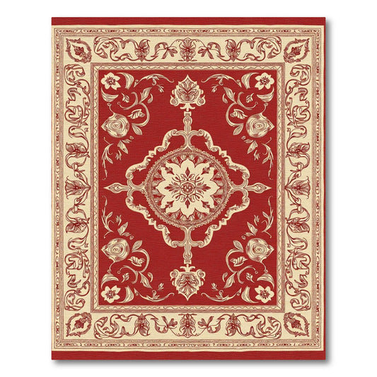 Crimson Ivory Floral Medallion Border Rug