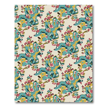 Abstract Teal Red Golden Floral Arrangement Rug