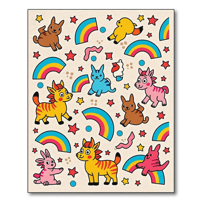 Whimsical Animals Rainbow Star Accents Rug