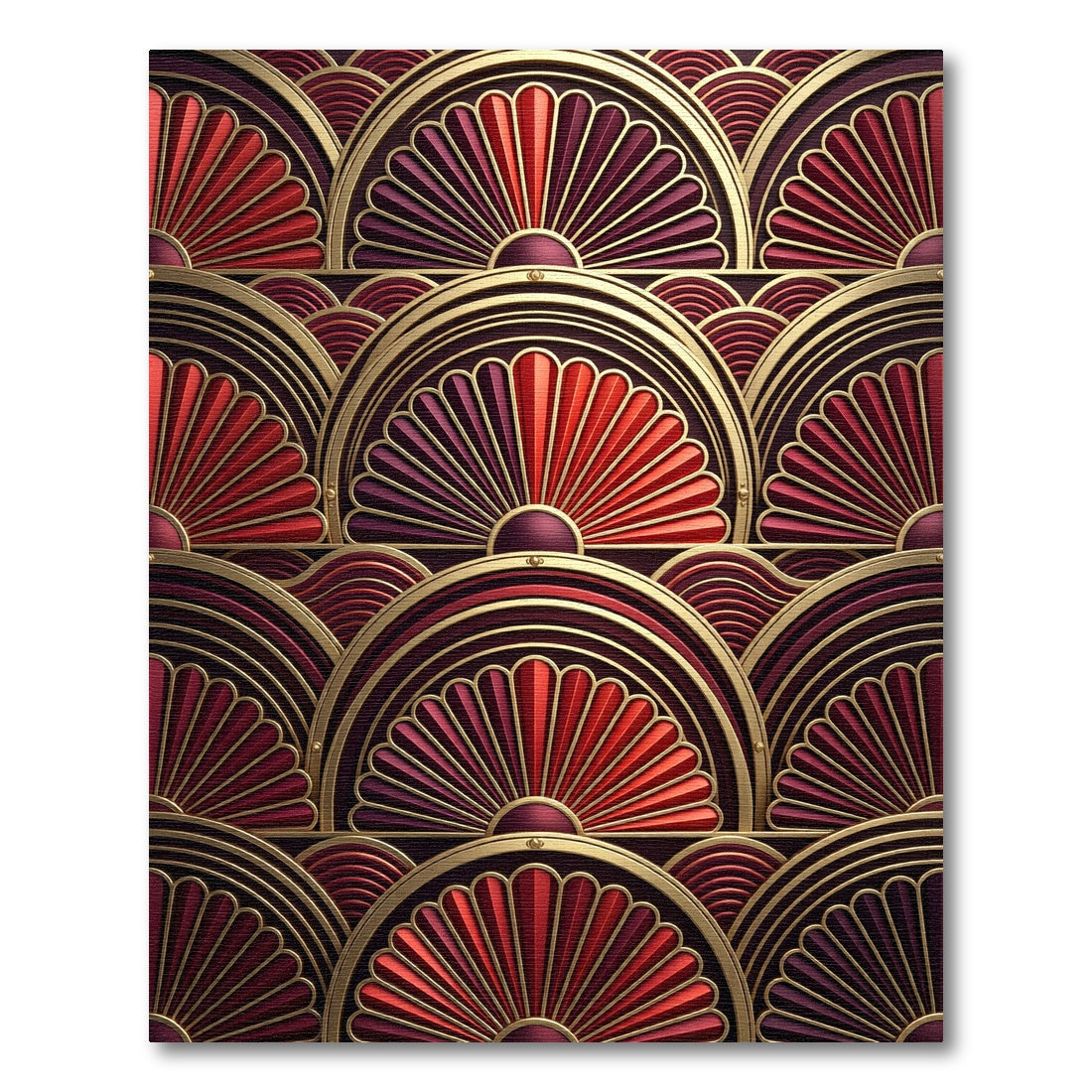 Crimson Fan Art Deco Semicircle Rug
