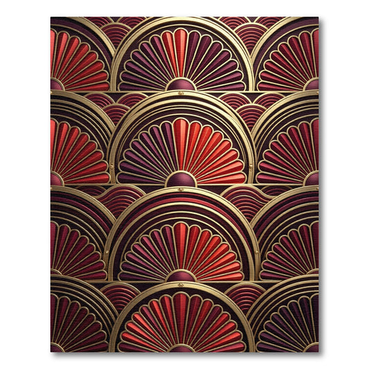Crimson Fan Art Deco Semicircle Rug