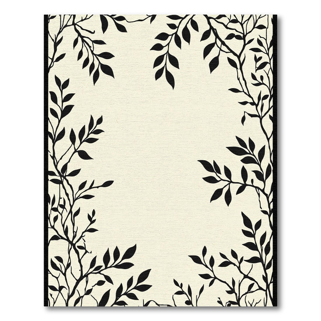 Black Silhouette Botanical Branch Vine Rug