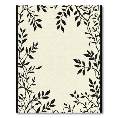 Black Silhouette Botanical Branch Vine Rug