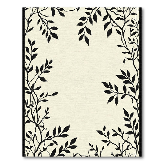Black Silhouette Botanical Branch Vine Rug
