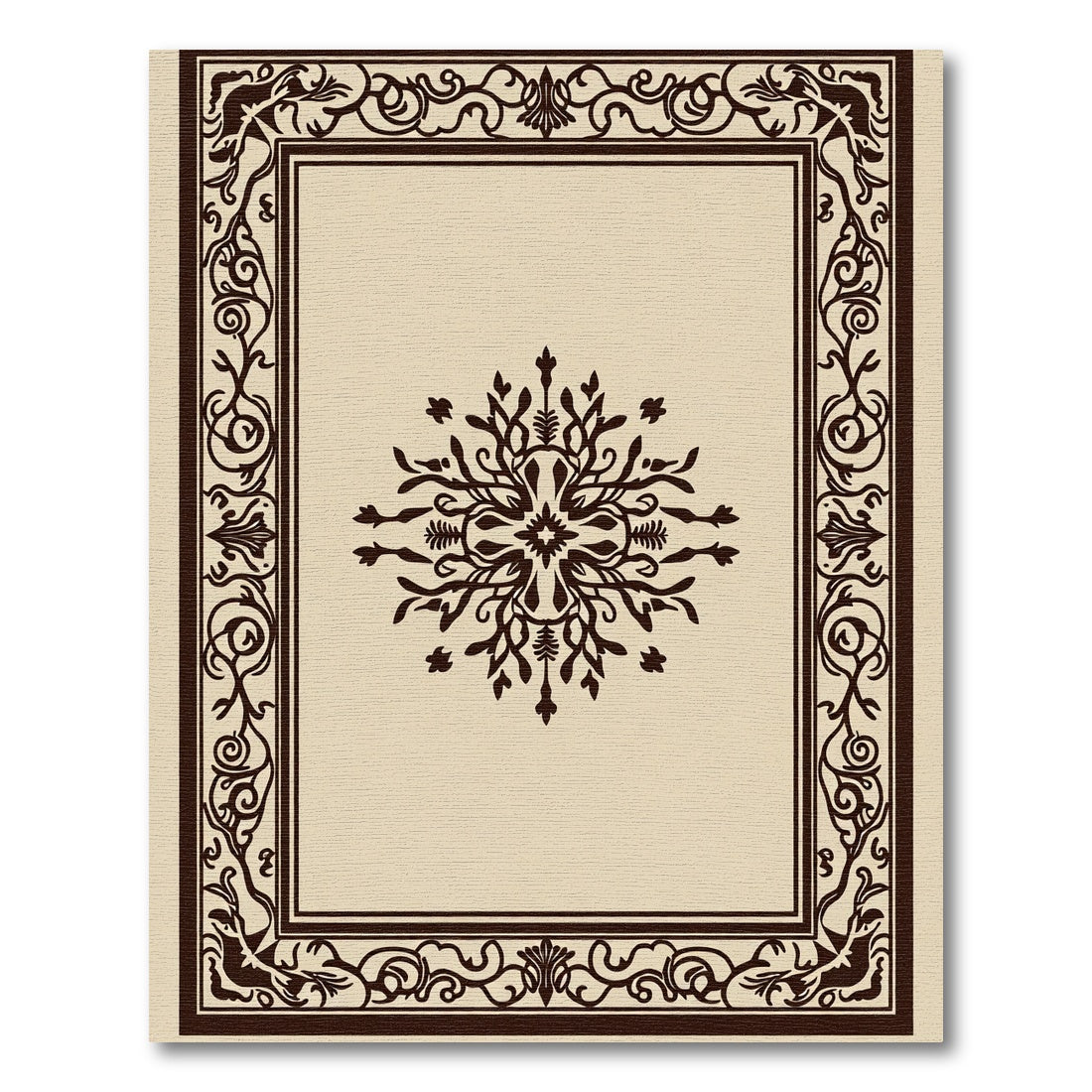 Dark Brown Floral Scrollwork Medallion Rug