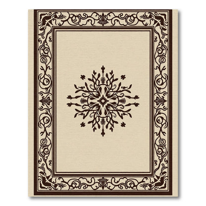 Dark Brown Floral Scrollwork Medallion Rug