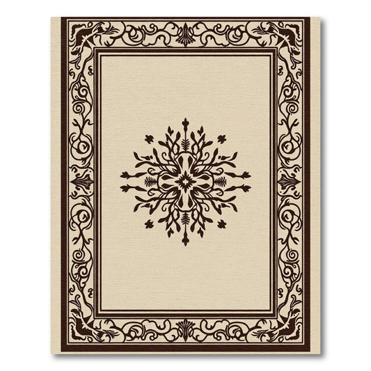 Dark Brown Floral Scrollwork Medallion Rug