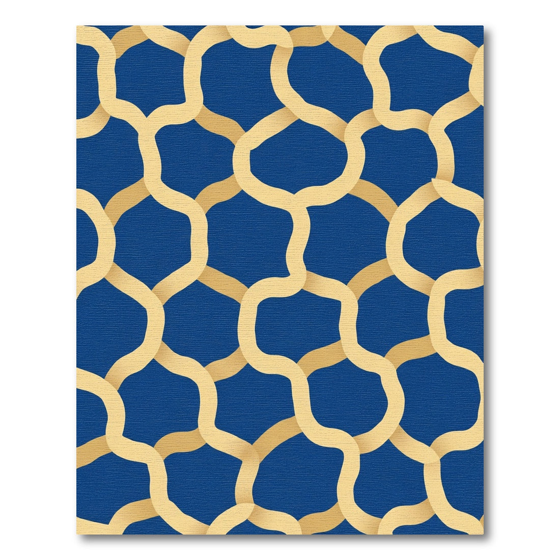 Golden Interlocking Waves Blue Rug