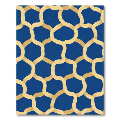 Golden Interlocking Waves Blue Rug