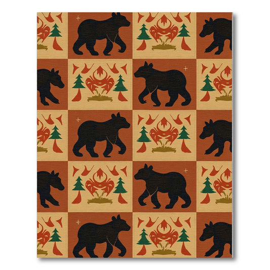 Black Bear Forest Folk Red Floral Rug