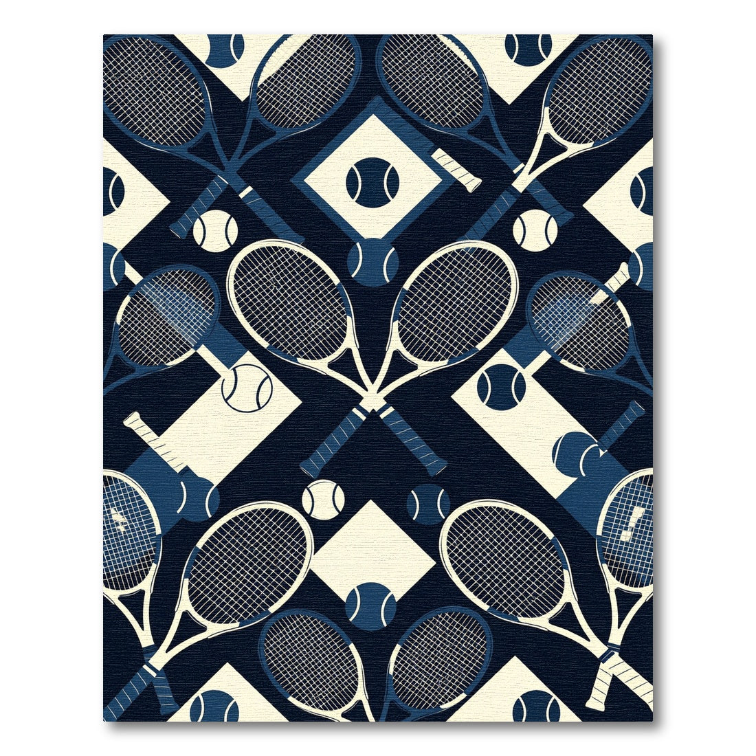 Tennis Racket Navy Cream Geometric Ace Rug
