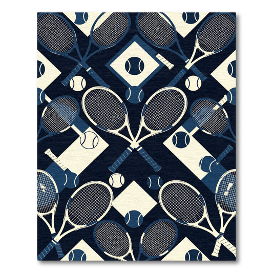 Tennis Racket Navy Cream Geometric Ace Rug