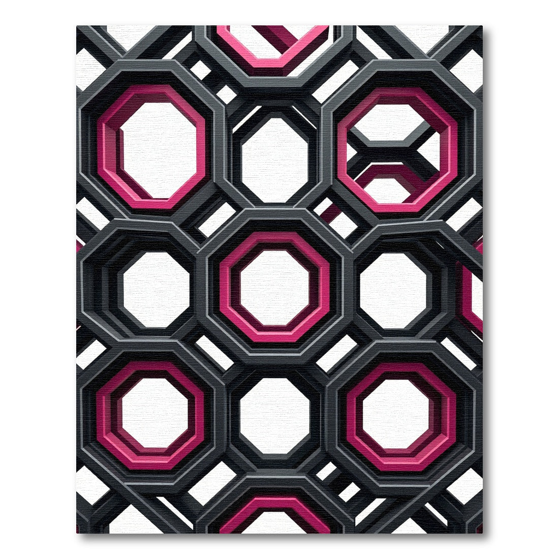 Modern Black Pink Octagonal Geometric Rug