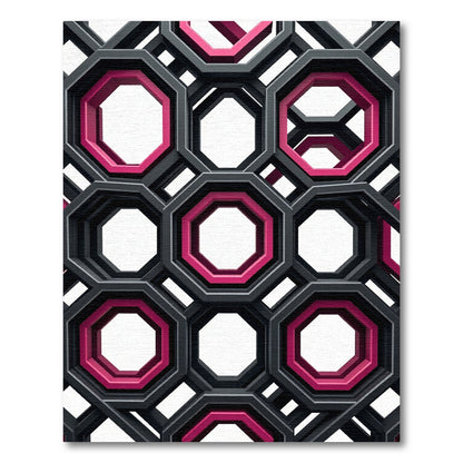 Modern Black Pink Octagonal Geometric Rug