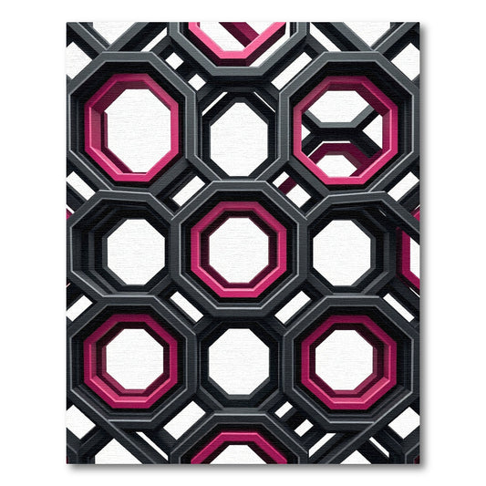 Modern Black Pink Octagonal Geometric Rug