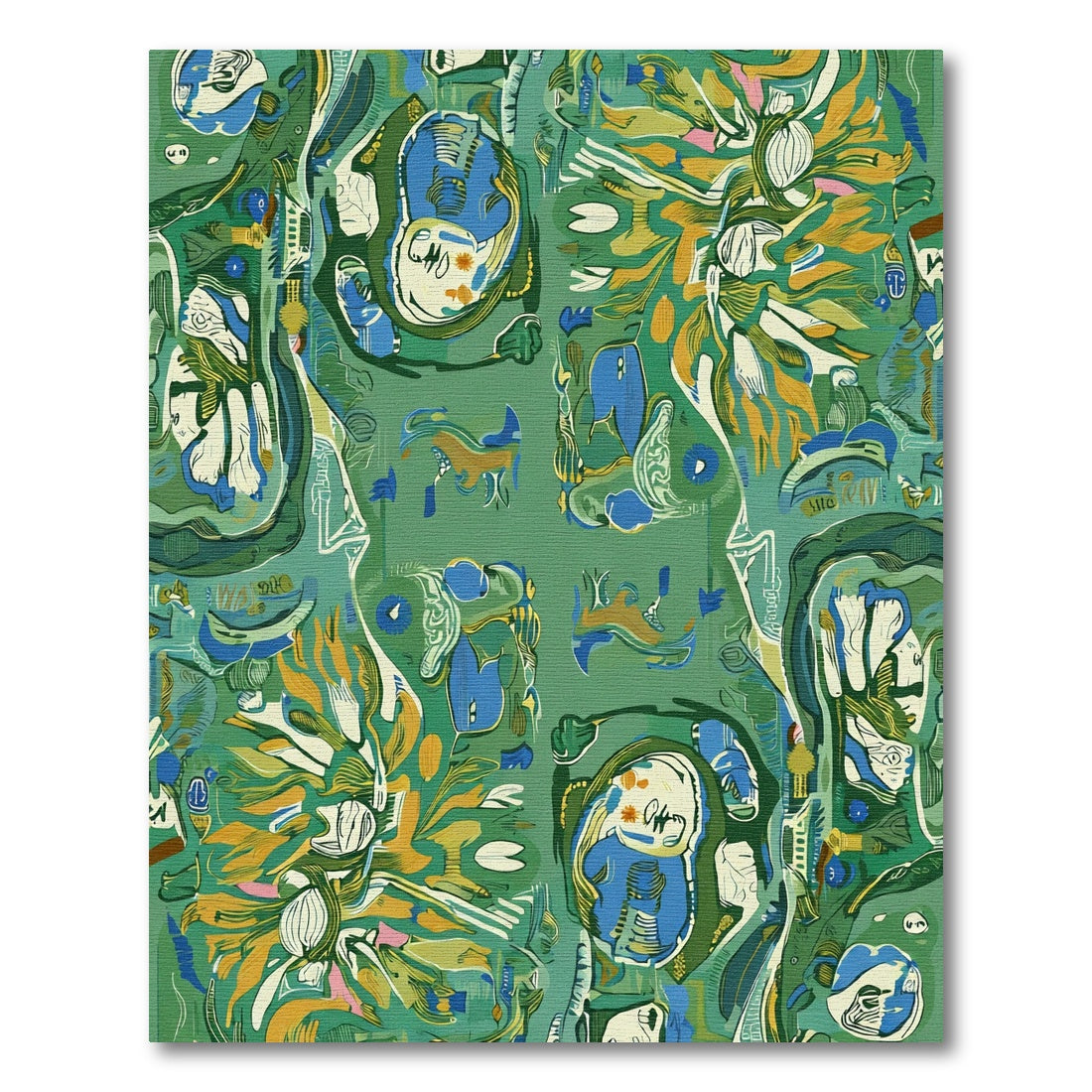 Abstract Green Blue Botanical Organic Rug