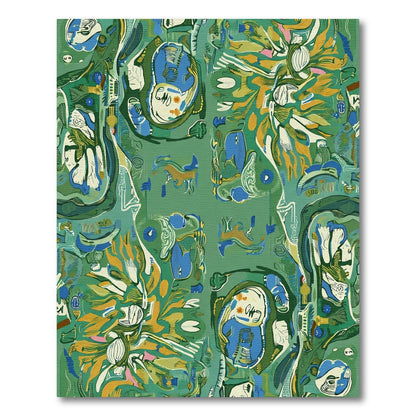 Abstract Green Blue Botanical Organic Rug