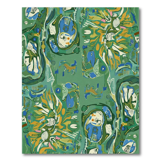 Abstract Green Blue Botanical Organic Rug
