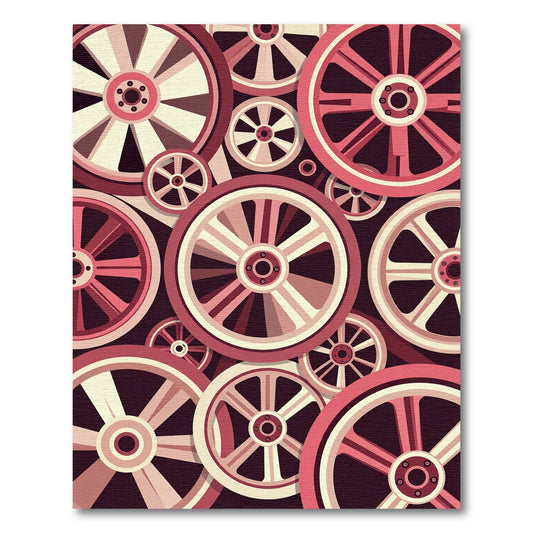 Rosy Crimson Spokes Wheel Collage Rug