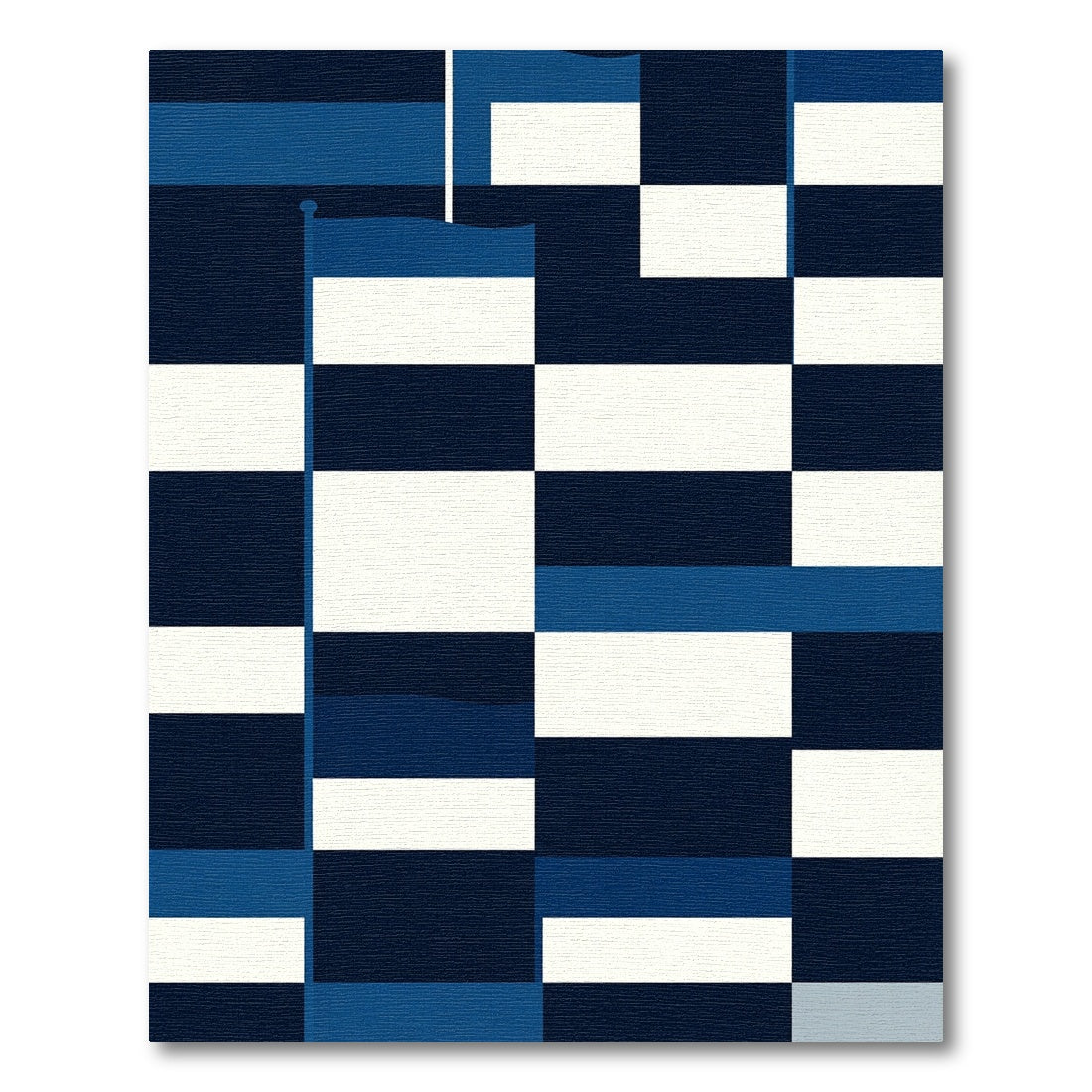 Modern Navy and White Geometric Block Rug